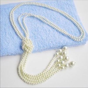 Fashion white artificial pearl long chain